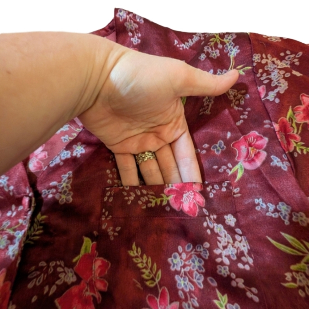 Winlar Caftan Night Gown Sleep Dress Miu‎ Miu Red Floral Button Front One Size - Picture 4 of 5